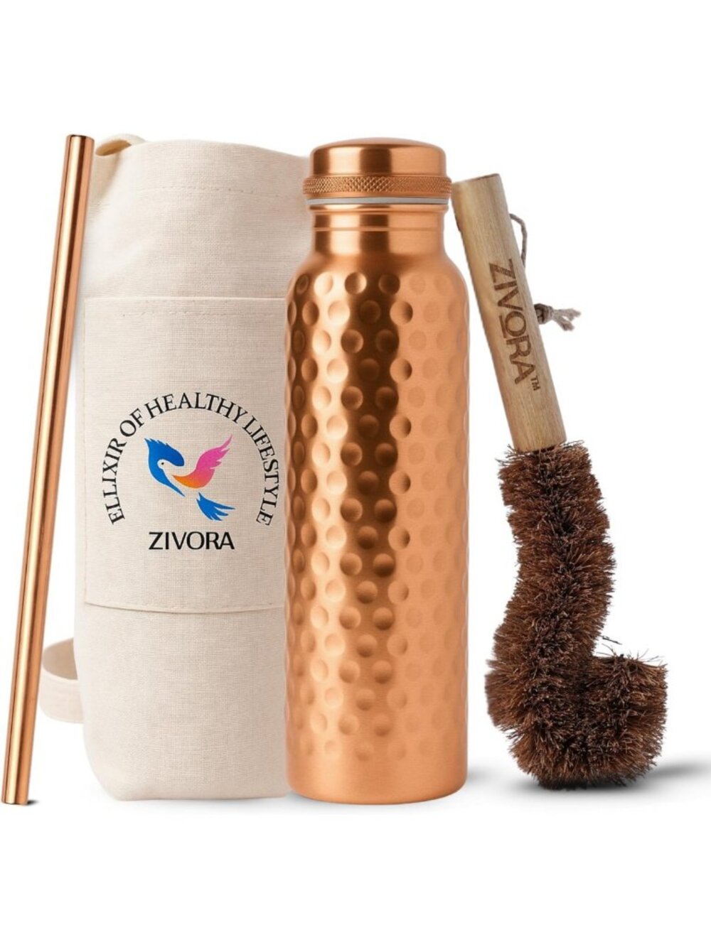 100% Pure Copper Water Bottle, Hammered Ayurvedic Tumbler, 34oz, Lab Tested